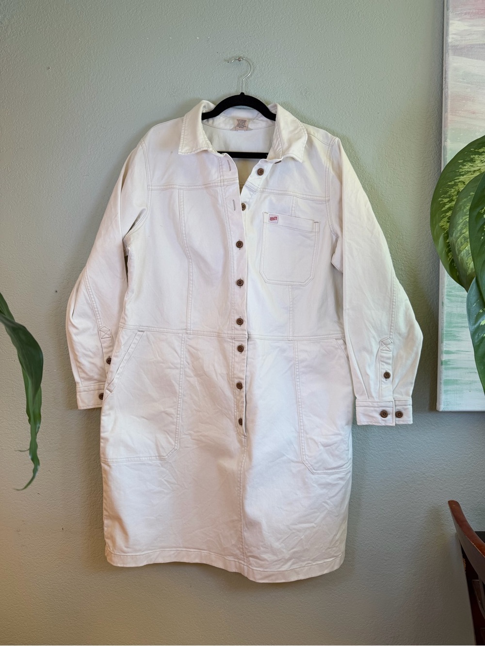 Duluth Trading Company White Denim Long Sleeve Western Button Down Dress XXL